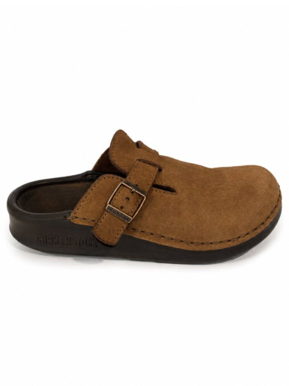 Birkenstock Boston Clog Tan Brown Suede Buckle Slip-On Mule Womens 8